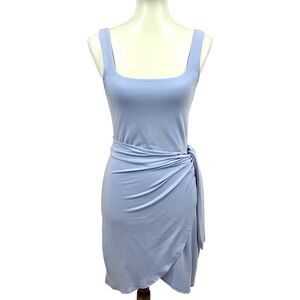 Wilfred Aritzia Periwinkle Blue Stretch Jersey Saturn Sarong Wrap Mini Dress